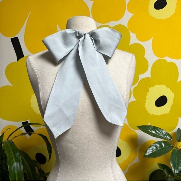 Vintage MCM 50s 60s Pale Gray Stone Thin Pussybow Ascot Scarf or Tie Waist Belt - Picture 3 of 8